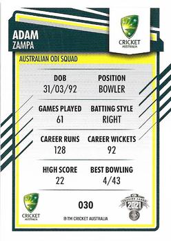 2021-22 TLA Traders Cricket Australia #030 Adam Zampa Back