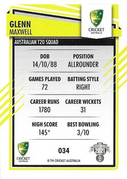 2021-22 TLA Traders Cricket Australia #034 Glenn Maxwell Back