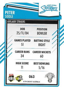 2021-22 TLA Traders Cricket Australia #063 Peter Siddle Back