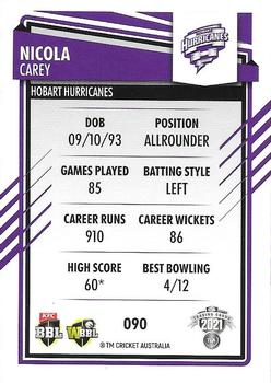 2021-22 TLA Traders Cricket Australia #090 Nicola Carey Back