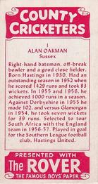 1957 D.C.Thomson County Cricketers (Rover) #1 Alan Oakman Back