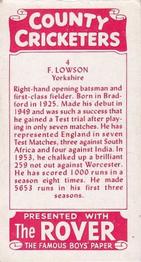 1957 D.C.Thomson County Cricketers (Rover) #4 Frank Lowson Back