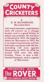 1957 D.C.Thomson County Cricketers (Rover) #6 Derek Richardson Back
