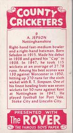 1957 D.C.Thomson County Cricketers (Rover) #9 Arthur Jepson Back