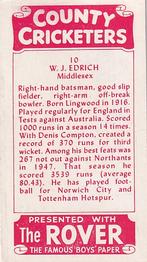 1957 D.C.Thomson County Cricketers (Rover) #10 Bill Edrich Back