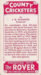 1957 D.C.Thomson County Cricketers (Rover) #16 John McMahon Back