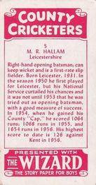 1957 D.C.Thomson County Cricketers (Wizard) #5 Maurice Hallam Back
