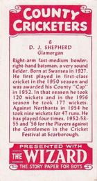 1957 D.C.Thomson County Cricketers (Wizard) #6 David Shepherd Back