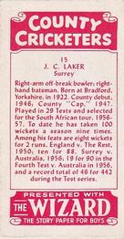 1957 D.C.Thomson County Cricketers (Wizard) #15 Jim Laker Back