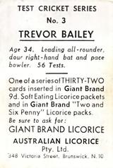 1958 Australian Licorice Test Cricket Series (Blue) #3 Trevor Bailey Back
