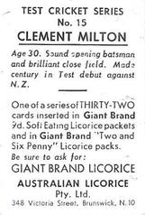 1958 Australian Licorice Test Cricket Series (Blue) #15 Clement Milton Back