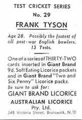 1958 Australian Licorice Test Cricket Series (Blue) #29 Frank Tyson Back