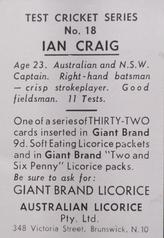 1958 Australian Licorice Test Cricket Series (Green) #18 Ian Craig Back