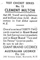 1958 Australian Licorice Test Cricket Series (Orange) #15 Clement Milton Back