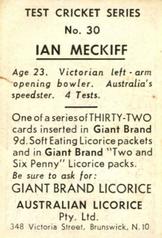 1958 Australian Licorice Test Cricket Series (Red) #30 Ian Meckiff Back