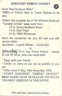 1972 Sunicrust Comedy Cricket #3 Washed Out Back