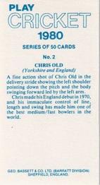 1980 Geo.Bassett Confectionery Play Cricket #2 Chris Old Back