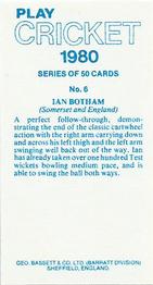1980 Geo.Bassett Confectionery Play Cricket #6 Ian Botham Back