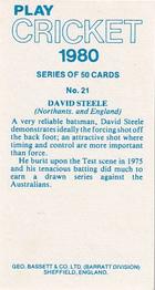 1980 Geo.Bassett Confectionery Play Cricket #21 David Steele Back