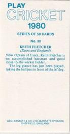 1980 Geo.Bassett Confectionery Play Cricket #30 Keith Fletcher Back