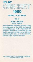 1980 Geo.Bassett Confectionery Play Cricket #41 Joel Garner Back