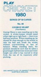 1980 Geo.Bassett Confectionery Play Cricket #46 George Sharp Back