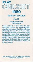 1980 Geo.Bassett Confectionery Play Cricket #49 George Sharp Back