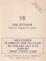 1982 Scanlens Cricket Stickers #16 Ian Botham Back