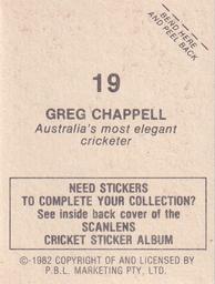 1982 Scanlens Cricket Stickers #19 Greg Chappell Back