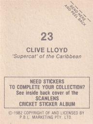 1982 Scanlens Cricket Stickers #23 Clive Lloyd Back