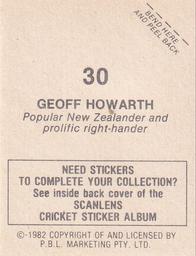 1982 Scanlens Cricket Stickers #30 Geoff Howarth Back