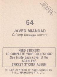1982 Scanlens Cricket Stickers #64 Javed Miandad Back