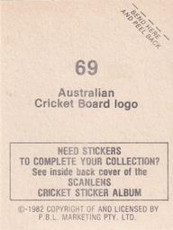 1982 Scanlens Cricket Stickers #69 Australian Cricket Board Logo Back