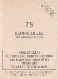 1982 Scanlens Cricket Stickers #75 Dennis Lillee Back