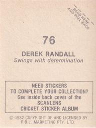 1982 Scanlens Cricket Stickers #76 Derek Randall Back
