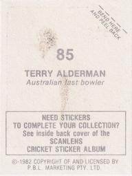1982 Scanlens Cricket Stickers #85 Terry Alderman Back