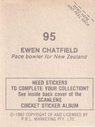 1982 Scanlens Cricket Stickers #95 Ewen Chatfield Back