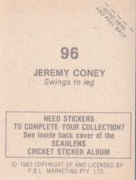 1982 Scanlens Cricket Stickers #96 Jeremy Coney Back