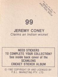 1982 Scanlens Cricket Stickers #99 Jeremy Coney Back