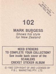 1982 Scanlens Cricket Stickers #102 Mark Burgess Back