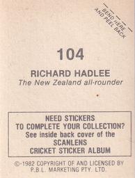 1982 Scanlens Cricket Stickers #104 Richard Hadlee Back