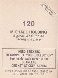 1982 Scanlens Cricket Stickers #120 Michael Holding Back