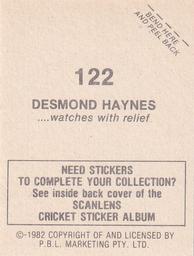 1982 Scanlens Cricket Stickers #122 Desmond Haynes Back