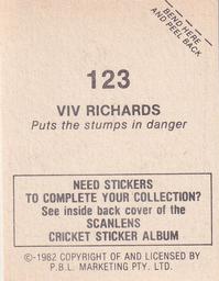 1982 Scanlens Cricket Stickers #123 Viv Richards Back