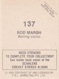 1982 Scanlens Cricket Stickers #137 Rod Marsh Back