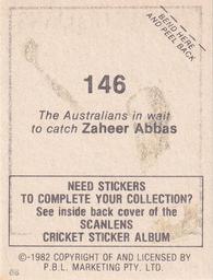 1982 Scanlens Cricket Stickers #146 Zaheer Abbas Back