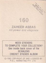 1982 Scanlens Cricket Stickers #160 Zaheer Abbas Back