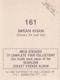 1982 Scanlens Cricket Stickers #161 Imran Khan Back