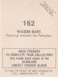 1982 Scanlens Cricket Stickers #162 Wasim Bari Back