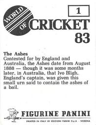 1983 Panini World Of Cricket Stickers #1 The Ashes Back